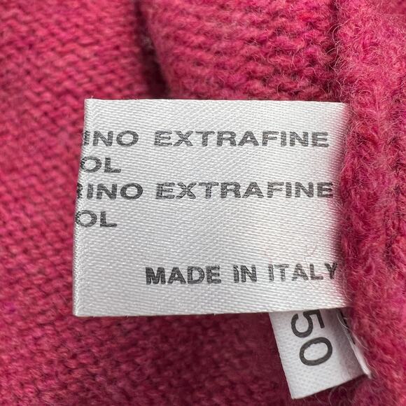 Italian Fine Merino Wool Contrast Crewneck Sweater Colorblock Red - Picture 4 of 6